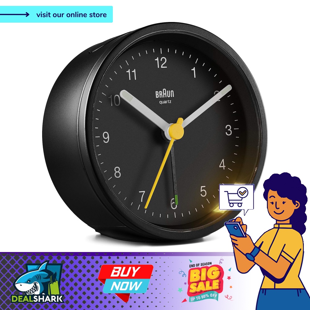 Braun Classic Analogue Alarm Clock with Snooze and Light, Quiet Quartz Movement, Crescendo Beep