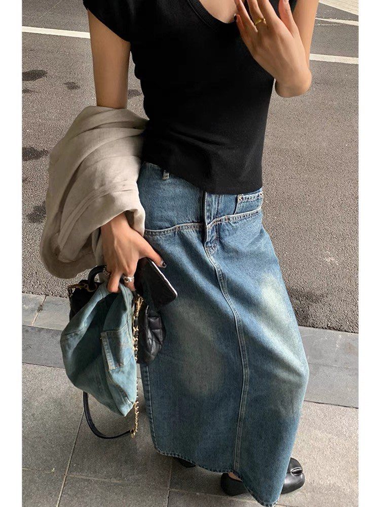 Vintage high waisted denim skirt sale