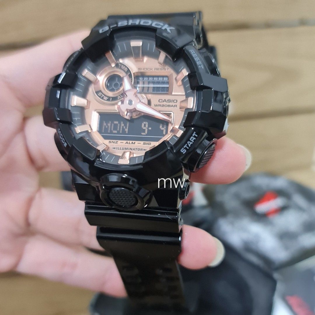 G shock glossy black best sale and gold