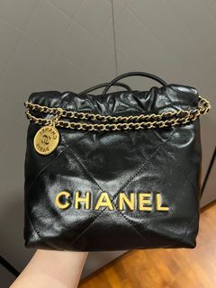 Chanel Mini 22 Hobo 23S Black Crumpled Calfskin Gold Hardware