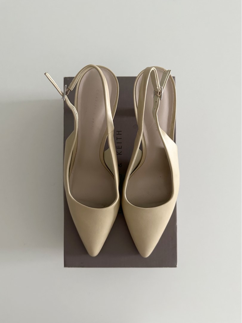 Beige Recycled Polyester Gem-Strap Slingback Pumps - CHARLES & KEITH US