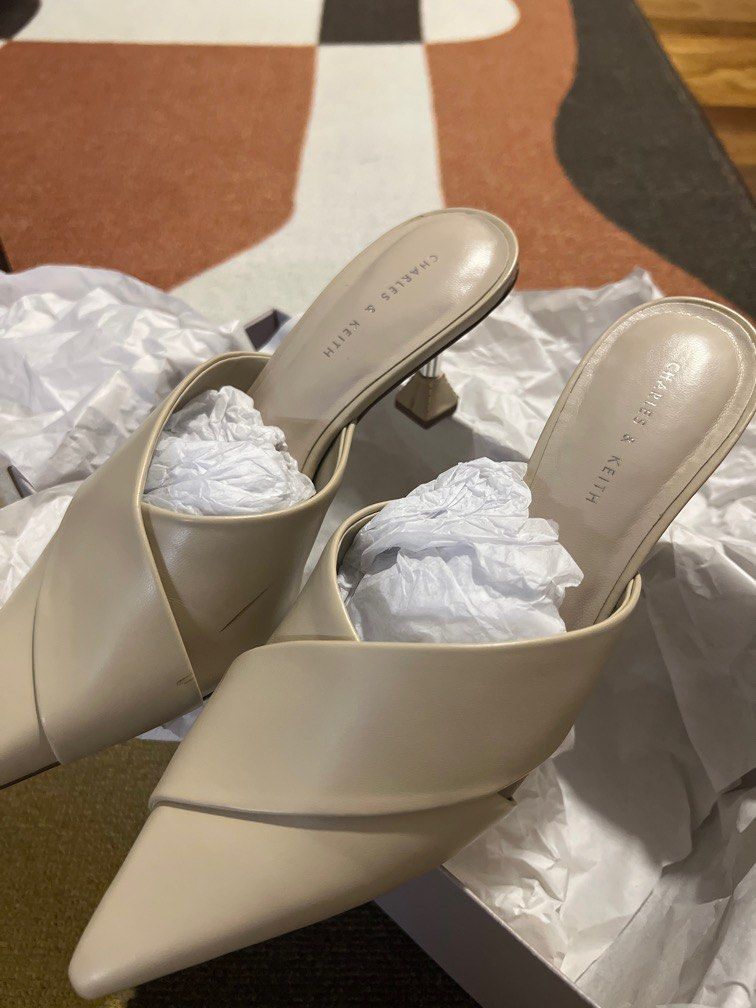 Charles keith Sculptural Heel Mules chalk Women s Fashion