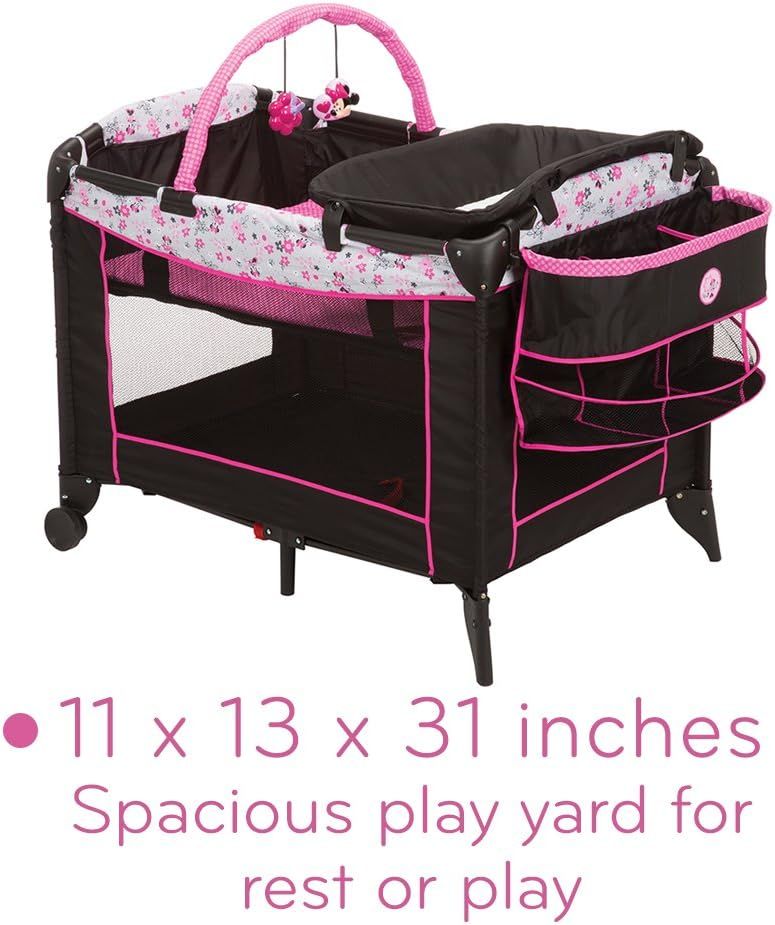 Disney Baby Sweet Wonder Playard Foldable Baby Playpen With Newborn Bassinet Toy Arch and Carry Bag Minnie Garden Delight Babies Kids Baby Nursery Kids Furniture Cots Cribs on Carousell