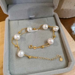 Double layer 18K Gold Bracelet with Fresh Water Pearls