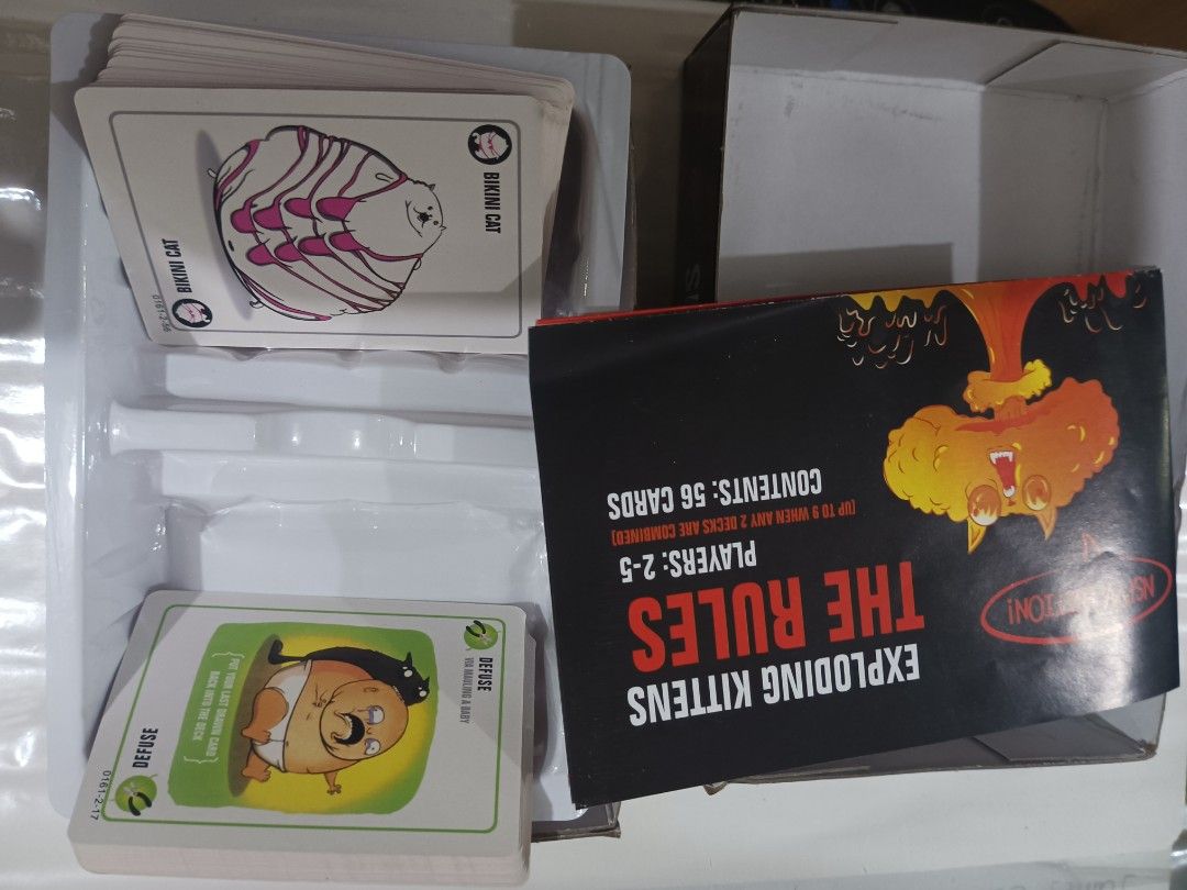 Exploding kittens ages 30 and up (Category: Game Gift Cards & Accounts) located in Cainta. Submitted by jaime.marasigan1 (Listing ID 1253080313, Image 1). Description: Exploding kittens for ages 30and up Nabuksan lang pero hindi pa nagamit Not original RFS: Not suitable for kids Location: Cainta.