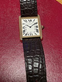 Cartier WGTA0010 Tank Louis Ladies Hand Wind Watch; Silvered Beaded Dial; 29.5 mm x 22.0 mm (Alligator) Leather Strap