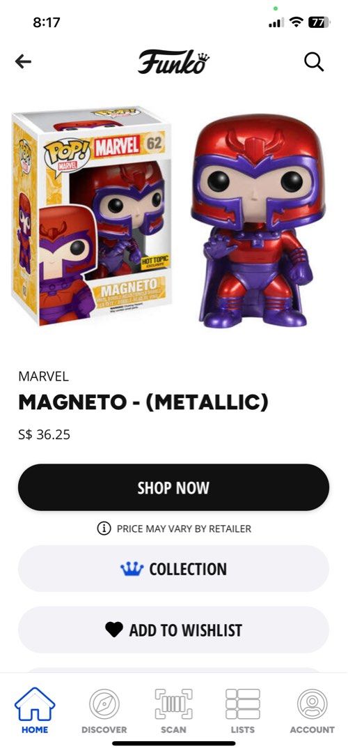 Funko Pop Marvel Magneto Metallic no. 62