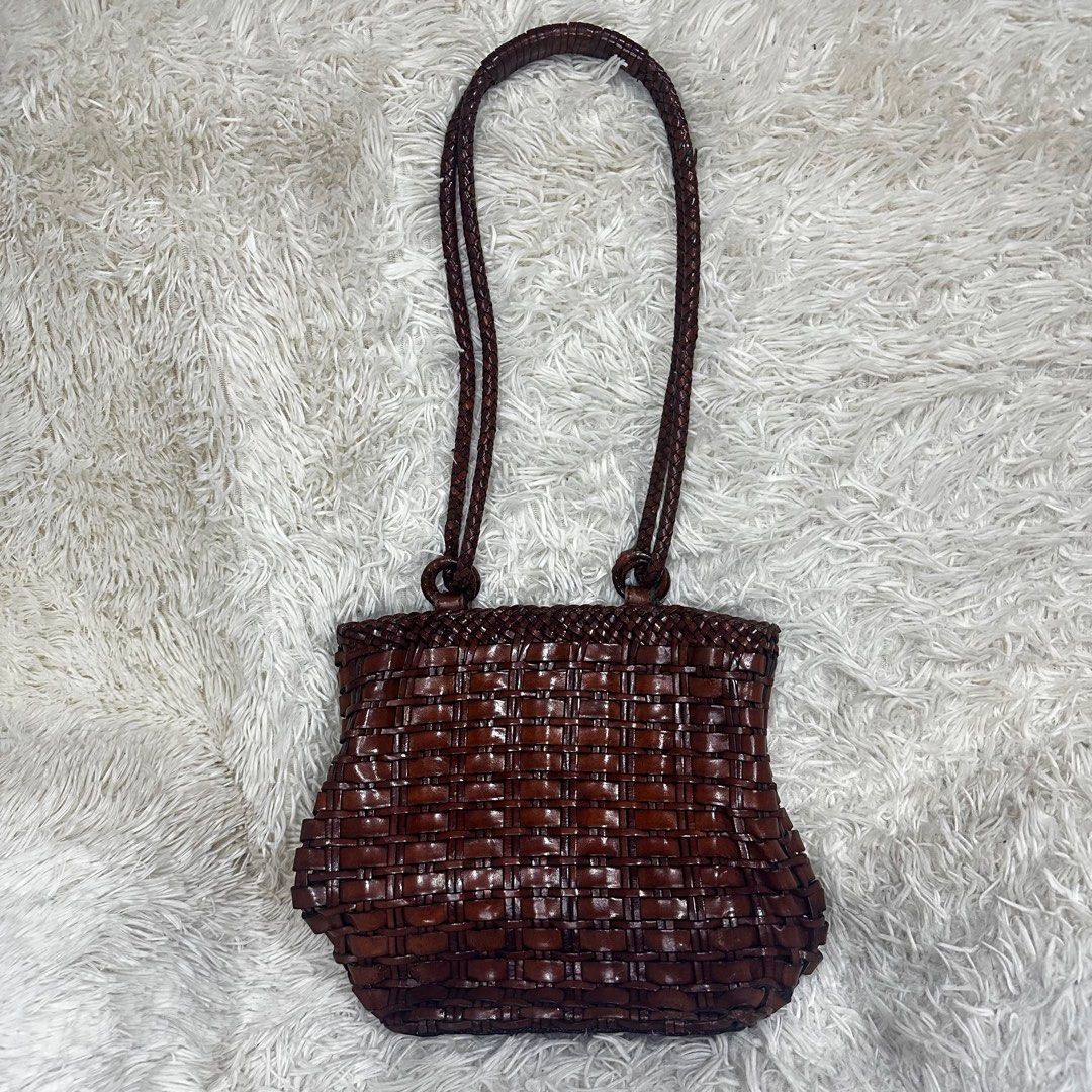 Vintage Dillards Crossbody Purse Brown Woven Leather (flaw In