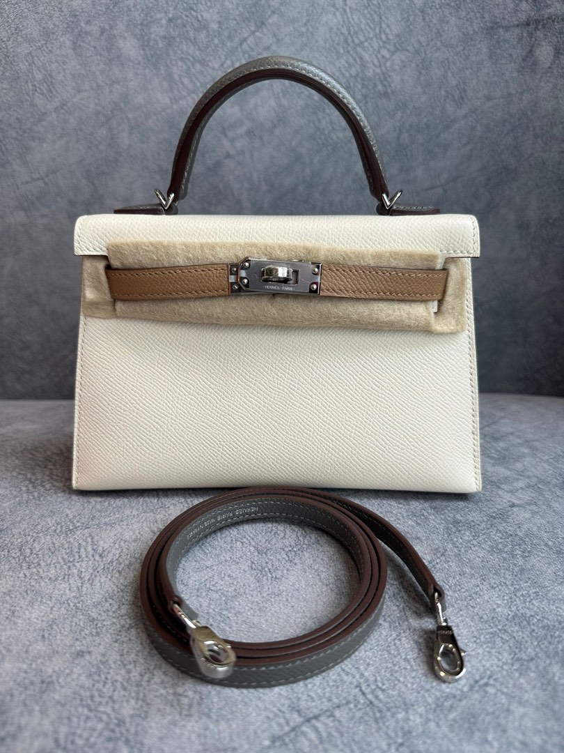 Hermès Nata, Gris Meyer, And Chai Epsom Tri-color Mini Kelly 20 II