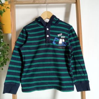 H&M - Hoodie anak baju lengan panjang stripes salur hijau navy Korean style