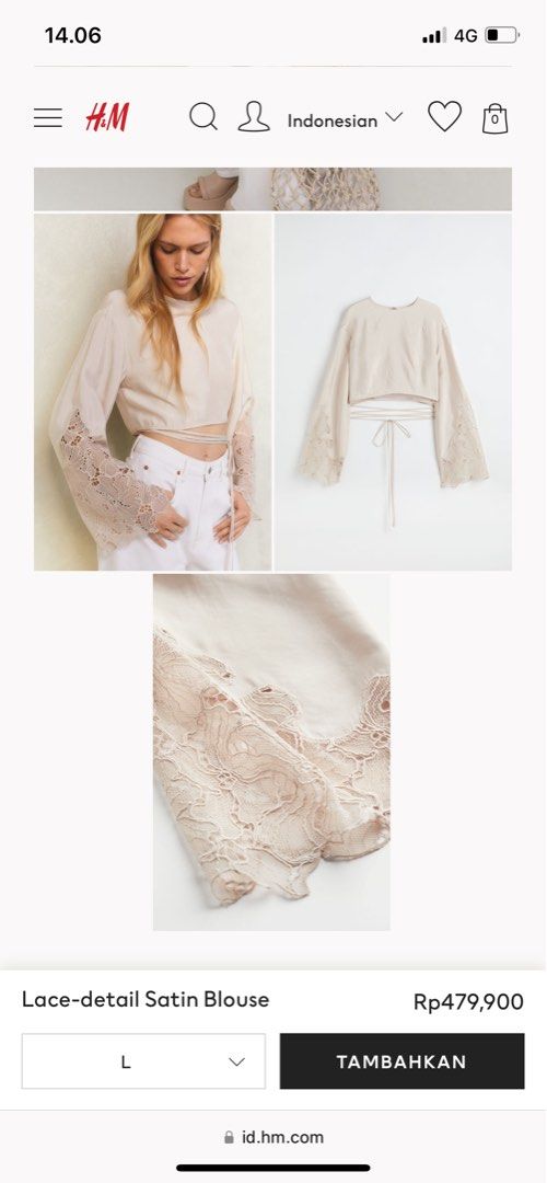 h&m satin top with lace
