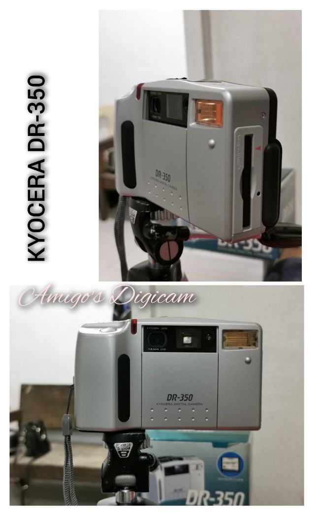 Kyocera DR-350 (Category: Cameras) located in Angeles City. Submitted by gonzalesmi33266 (Listing ID 1252988307, Image 1). Description: KYOCERA DR-350 Specs: Imager type: 0.35MP 1/3" CCD Resolution: 640x480 External Storage: Compact Flash Lens: Single Focus F4.0,f6.5mm 47mm equiv. Shutter: 1/8s-1/1,000s Aperture Range: F4 LCD screen size: 1.8"DSTN LCD Size: 125 x 74.5 X 55mm Weight: 225 gr. Issue: May vertical line sa right side pero hindi affect