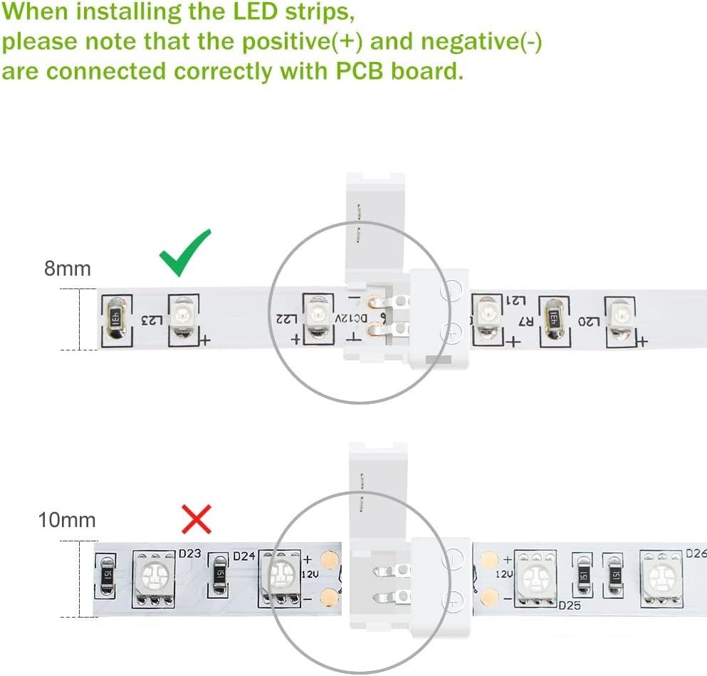 LightingWill 10 Pack L Shape Solderless Snap Down 2 Conductor LED Strip ...