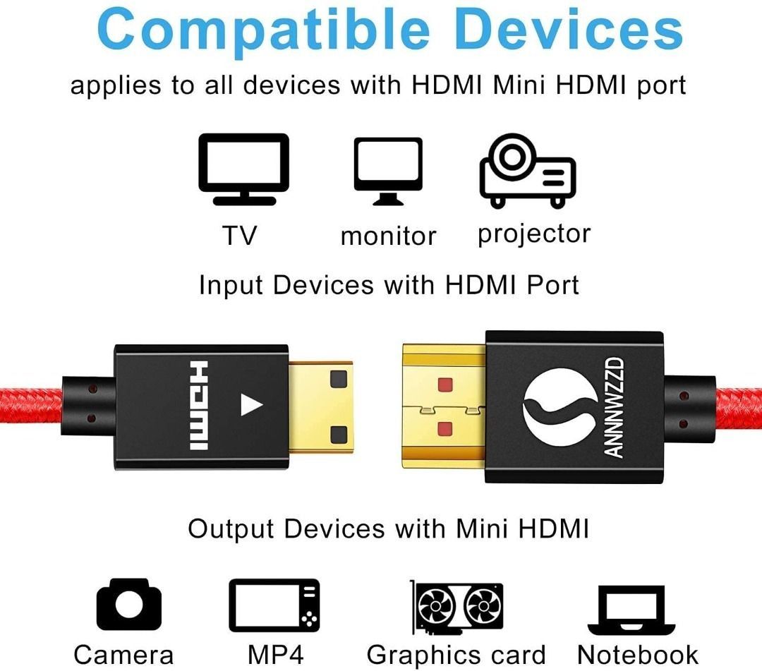  Rankie Micro HDMI to HDMI Cable, Supports Ethernet, 3D, Audio  Return, 6FT : Electronics