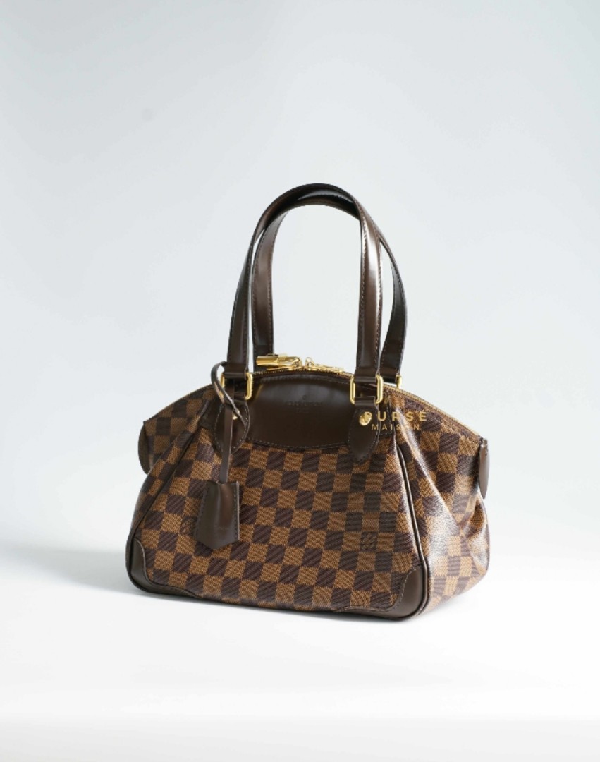 Damier Ebene Verona Medium Shoulder Bag in Calfskin, Gold Hardware