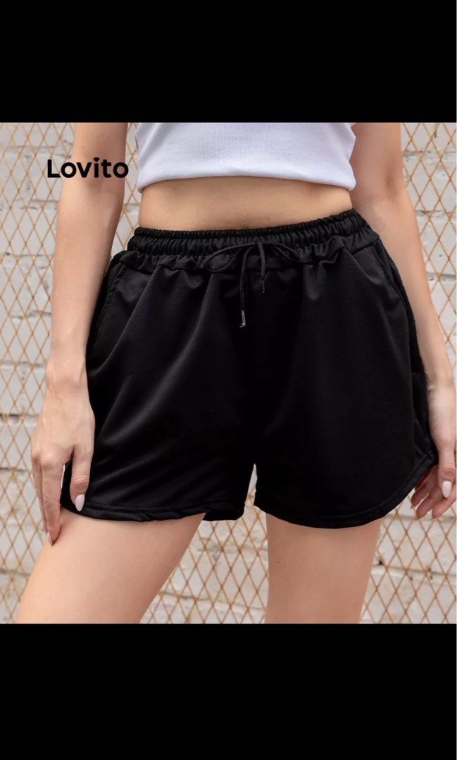 Lovito casual drawstring shorts black Women s Fashion Bottoms