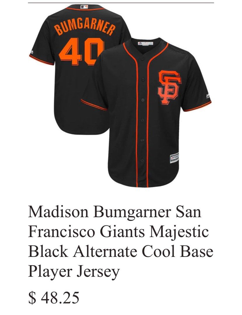 Madison Bumgarner San Francisco Giants Majestic Black Alternate Cool Base  Player Jersey