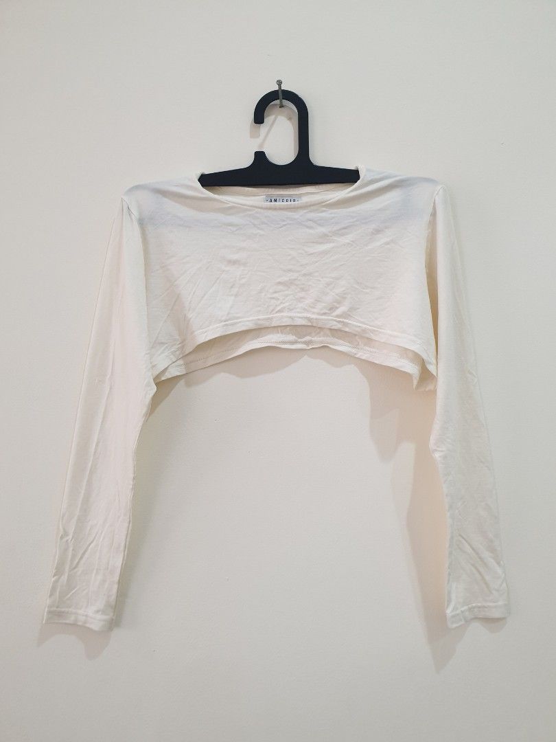 Manset wanita setengah badan lengan panjang warna putih, Fesyen Wanita