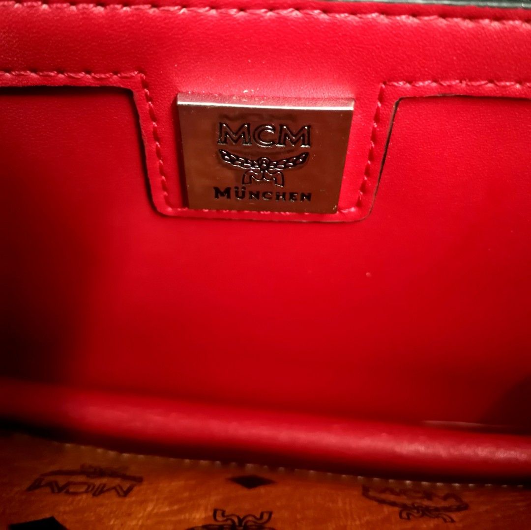 MCM Diamond Disco Studded Leather Crossbody Mini Bag, Red