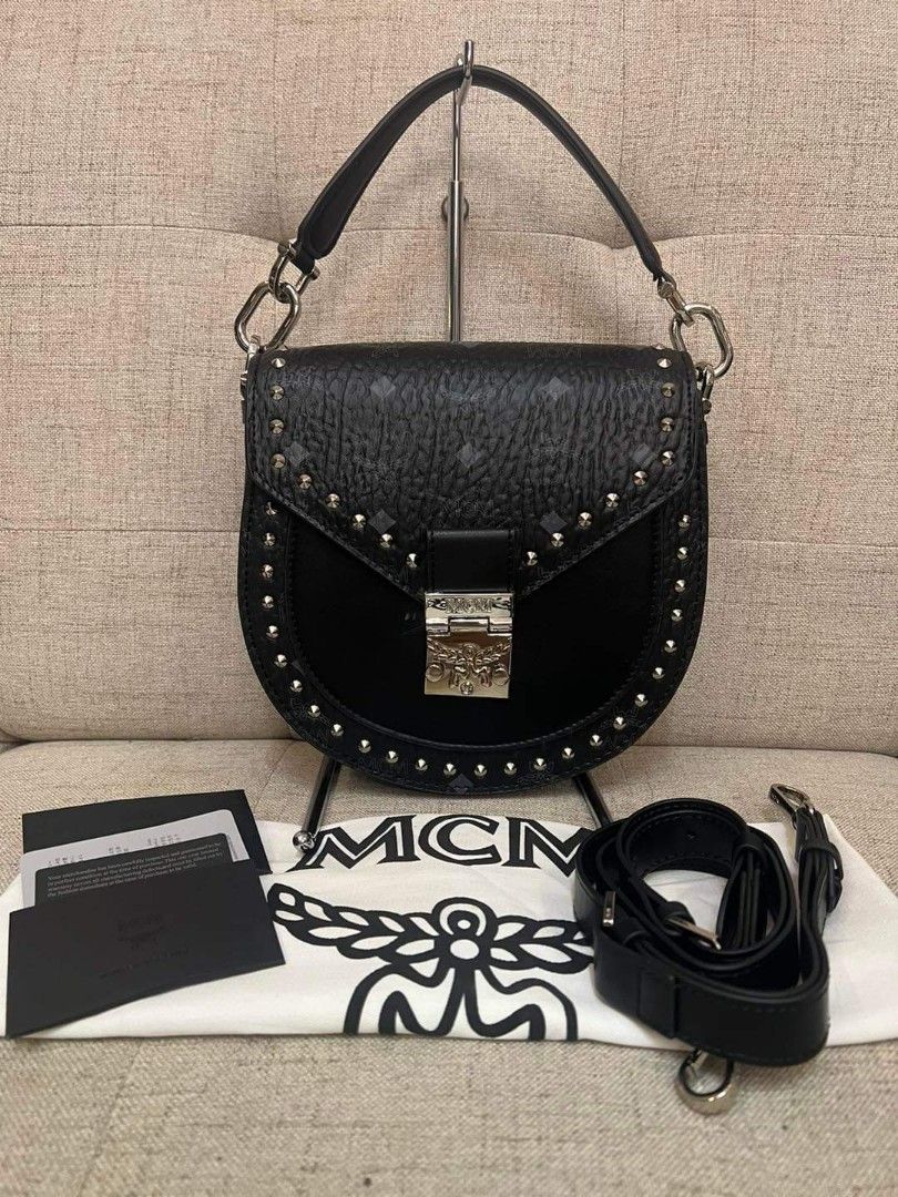 MCM Patricia Shoulder Bag Visetos Studded Outline Small Black