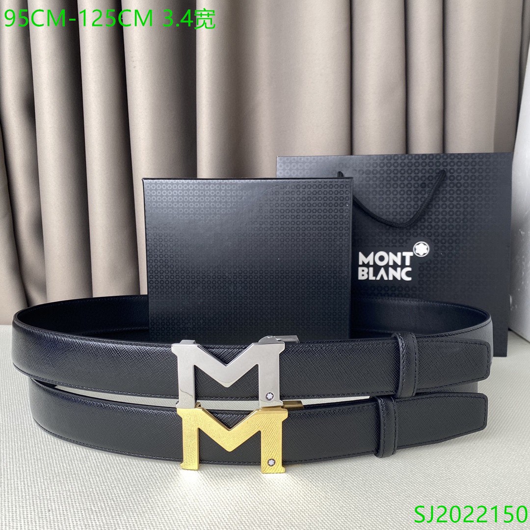 MONTBLANC Mens Black Blue M MONOGRAM Reversible Canvas Belt ONE SIZE Italy  NEW