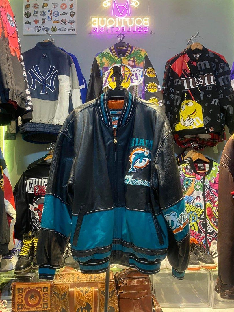 Rare Miami Dolphins Pro Line Starter Leather Jacket (M) – Retro Windbreakers