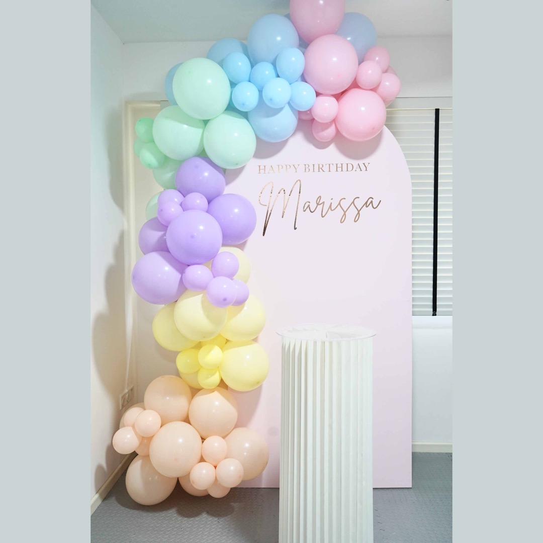 Minimalist Foamboard Arch Backdrop Setup with Balloon Garland, Hobbies