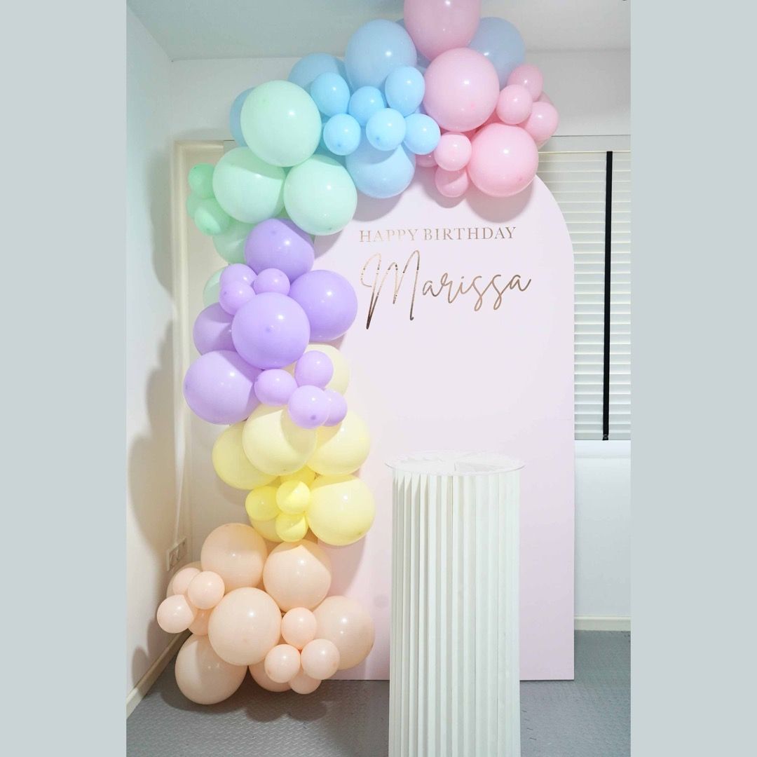 Minimalist Foamboard Arch Backdrop Setup with Balloon Garland, Hobbies