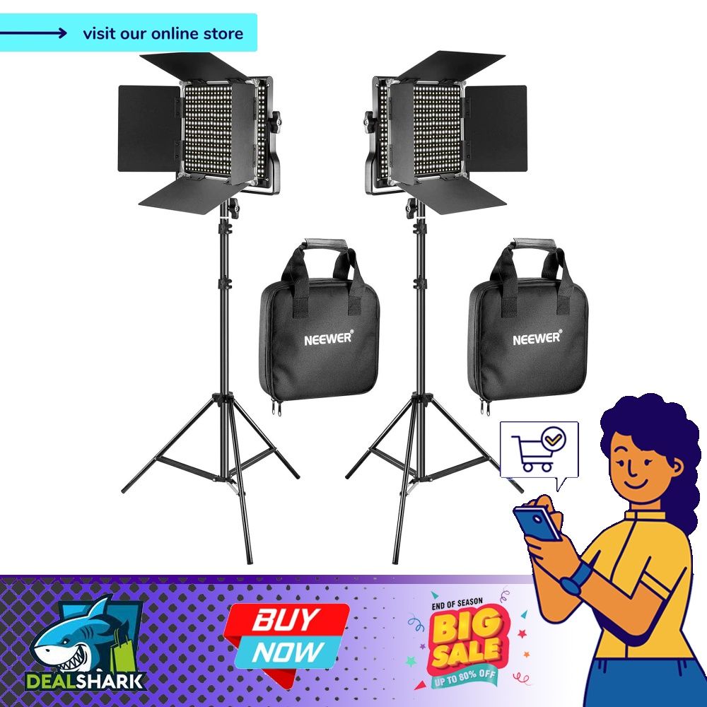 NEEWER 2-Pack Bi-color 660 LED Video Light with Stand and Softbox Kit