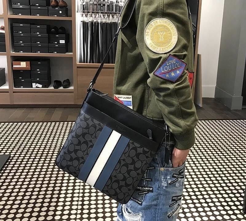 Coach charles crossbody with varsity stripe on sale