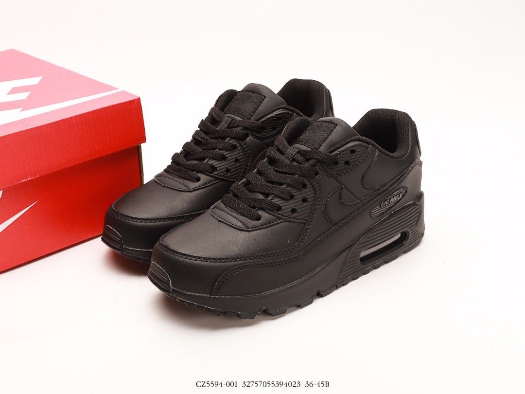 Nike Air Max 90 Leather Triple Black Shoes US 5.5 US 11 Men s