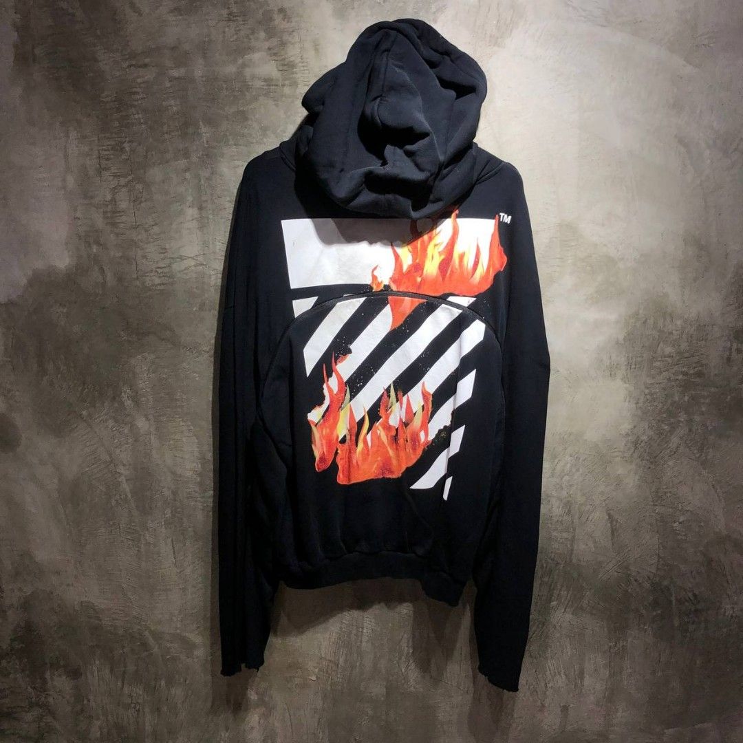 Off white hoodie fire on sale