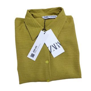 Original New Zara Kemeja Wanita Crinkle Polos Mustard Olive Jumbo Oversize Big Size