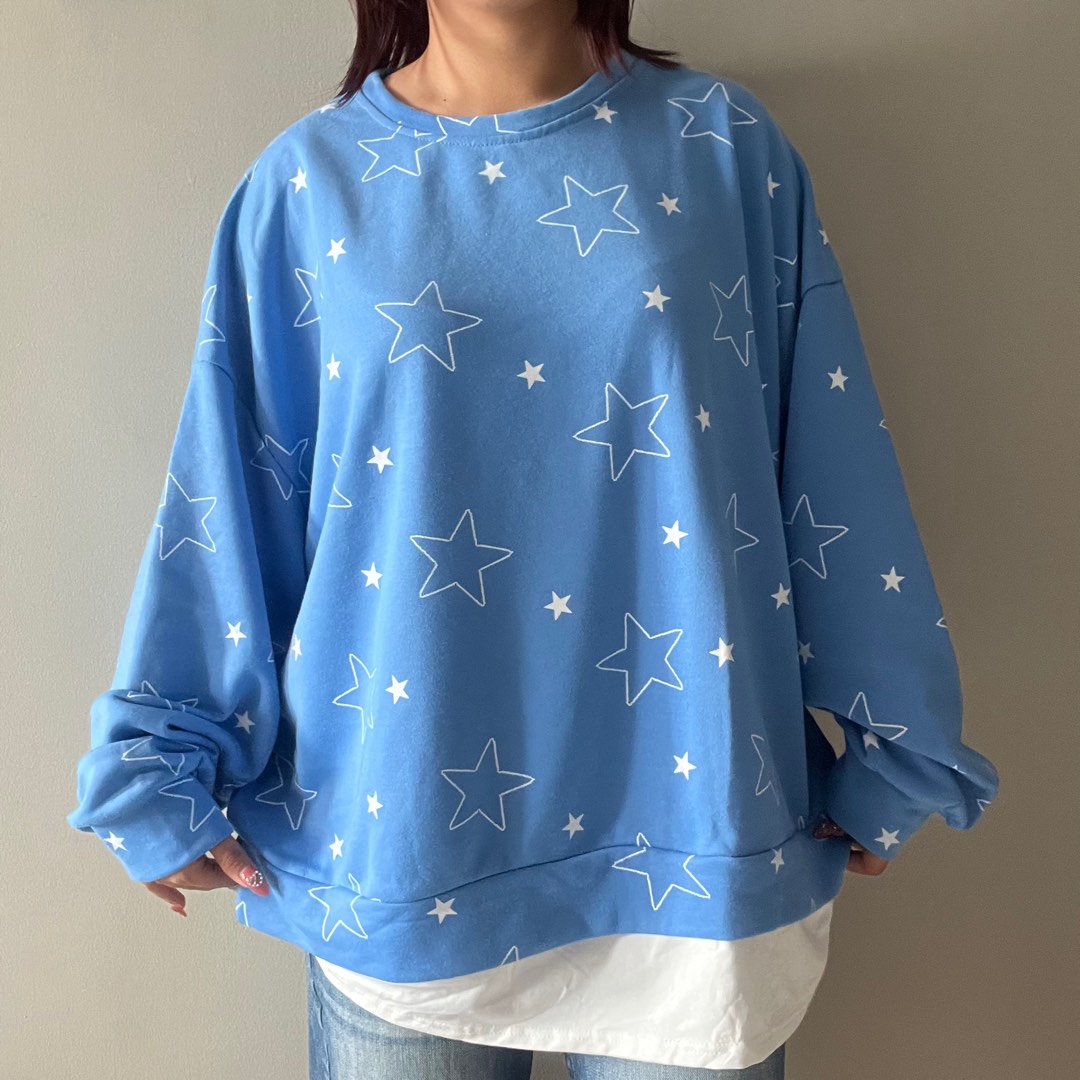 oversized blue star sweater y2k graphic, Women's Fashion, Tops ...