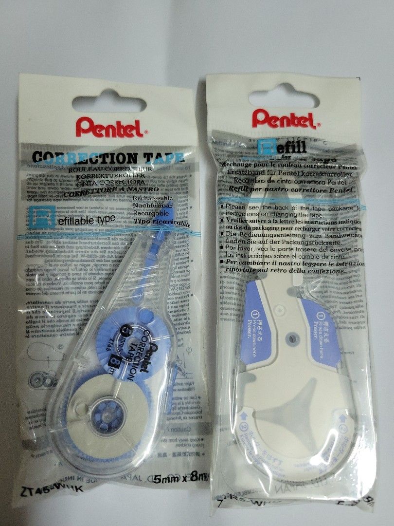 Pentel correction tape & refill 改錯帶＆替換芯, 興趣及遊戲, 手作＆自家設計, 文具 Carousell