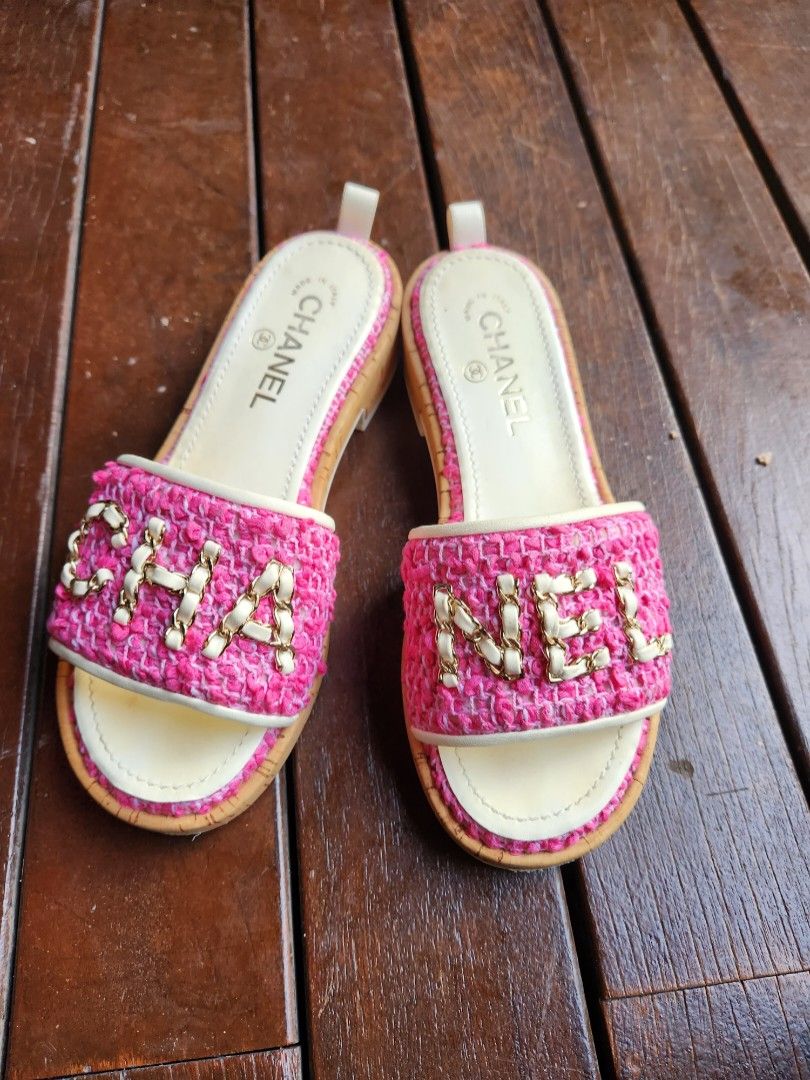 Pink Chanel Sandals Women s Fashion Footwear Sandals on Carousell
