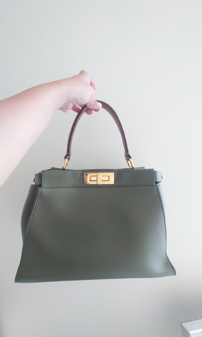 Pre loved Rare Fendi Peekaboo Olive Green and Tan with Gold