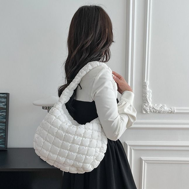 Puffer Quilted Crossbody Bag, Cloud Ruched Shoulder Bag, Trendy