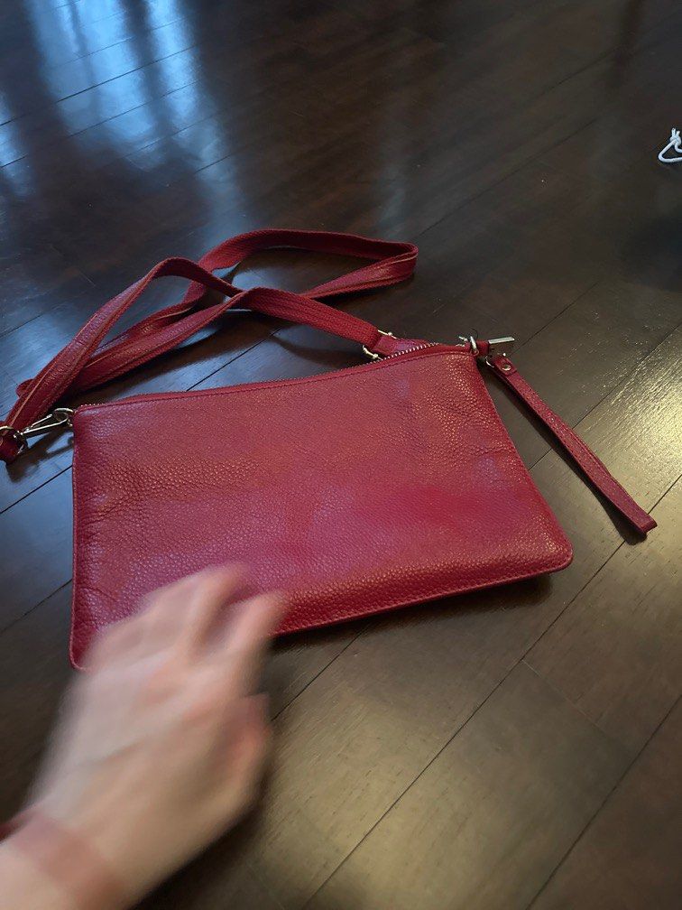 Red sale leather clutch