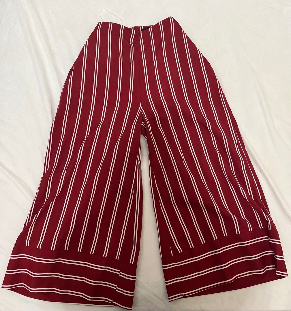Red and white striped wide leg pants cheap