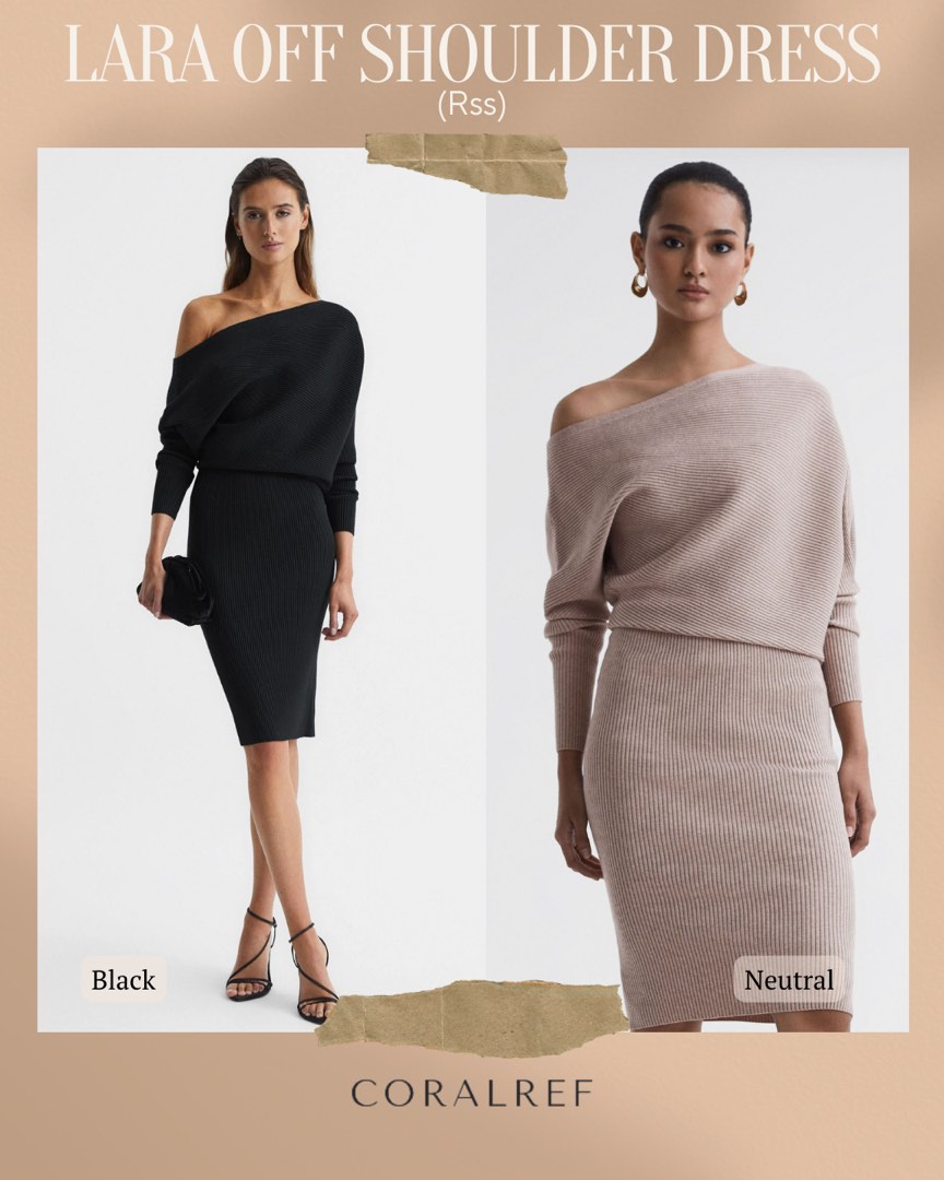 Reiss Lara Off Shoulder Midi Dress in Black Neutral Women s
