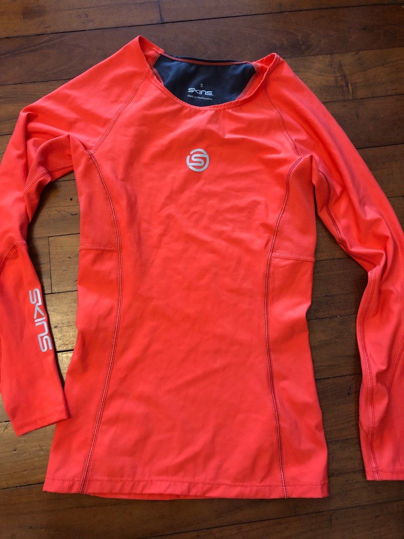 Skins Compression Top Orange long sleeve Womens, Women's Fashion,  Activewear on Carousell