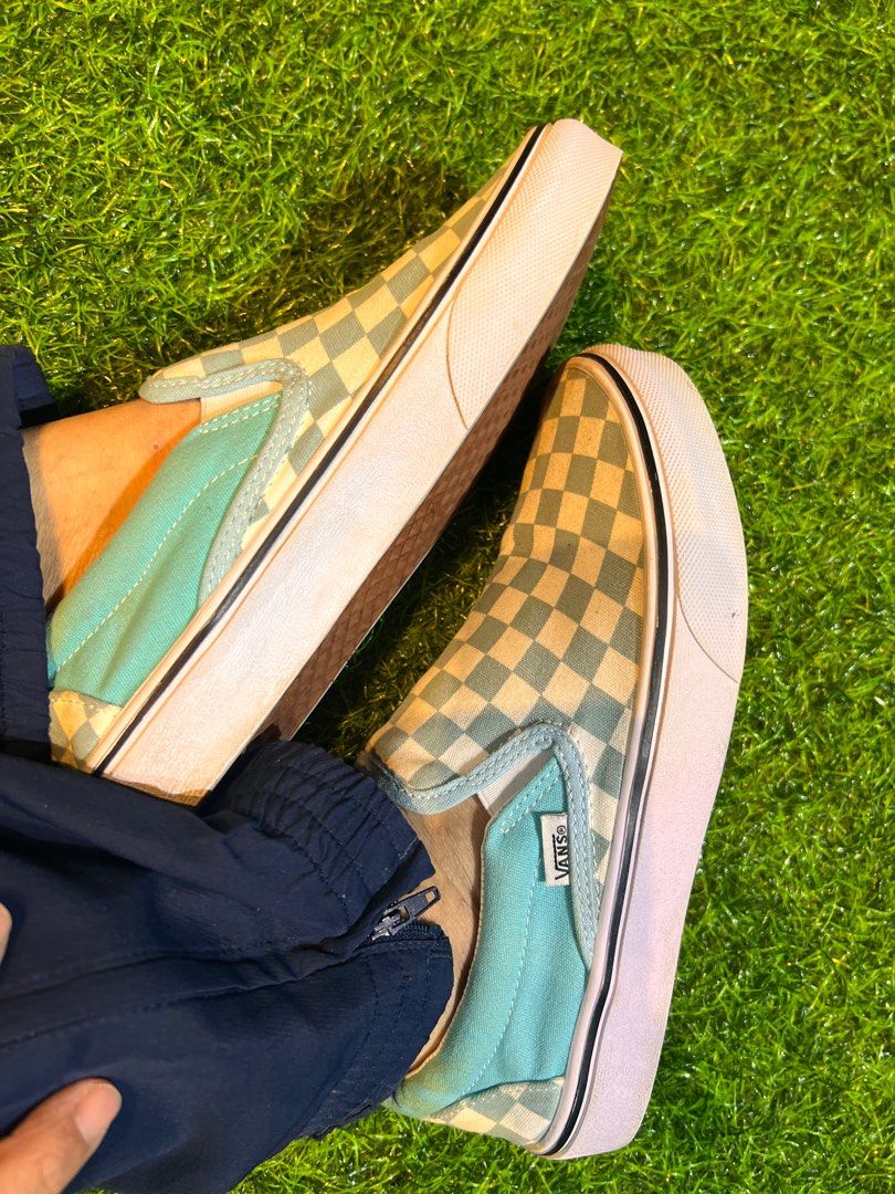 Vans checkerboard sale slip on turquoise