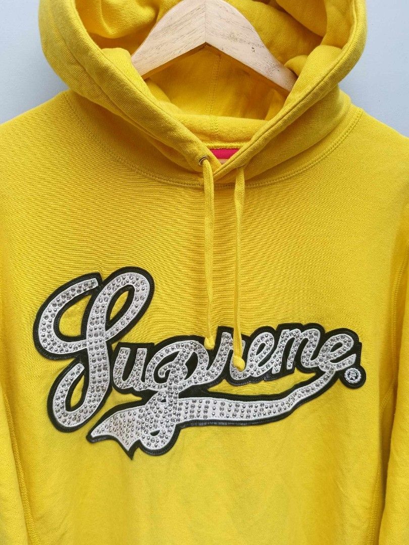 Supreme studded outlet leather script hoodie