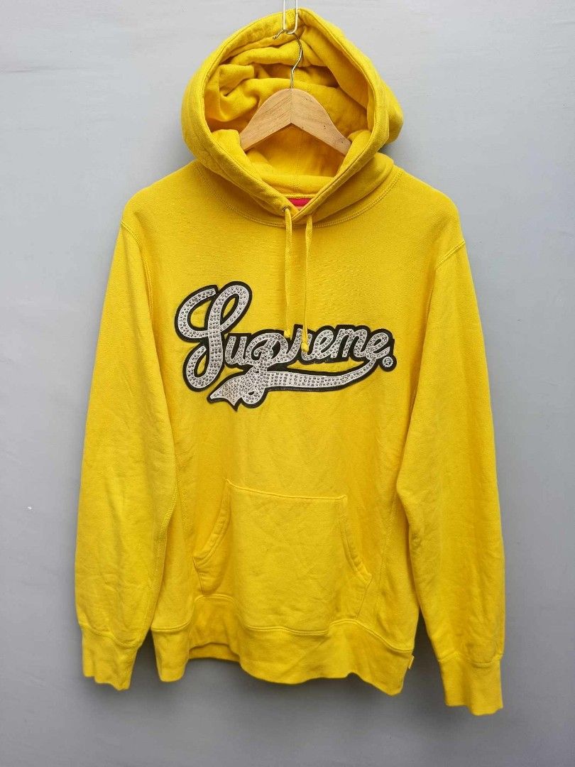 Supreme Studded Leather Script Hooded Sweatshirt Light Blue Men's