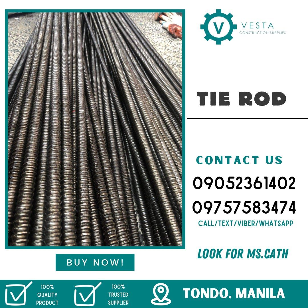 Tie rod (Category: Construction & Building Materials) located in Manila. Submitted by cathvesta_sales (Listing ID 1253028705, Image 1). Description: SALE❗️❗️❗️ SALE ❗️❗️❗️SALE ❗️❗️❗️ FOR INQUIRIES AND FASTER TRANSACTIONS PLS MESSAGE OR CALL; ☎️0905-236-1402 ☎️0975-758-3474 📲0905-236-1402 (VIBER NUMBER) Look for Ms. Cath Products: ▫️Machinery ▫️Electrical ▫️Valves & Fittings ▫️ Metals ( Stainless,BI ,Galvanized , etc) ▫️Electrical ▫️Industrial an