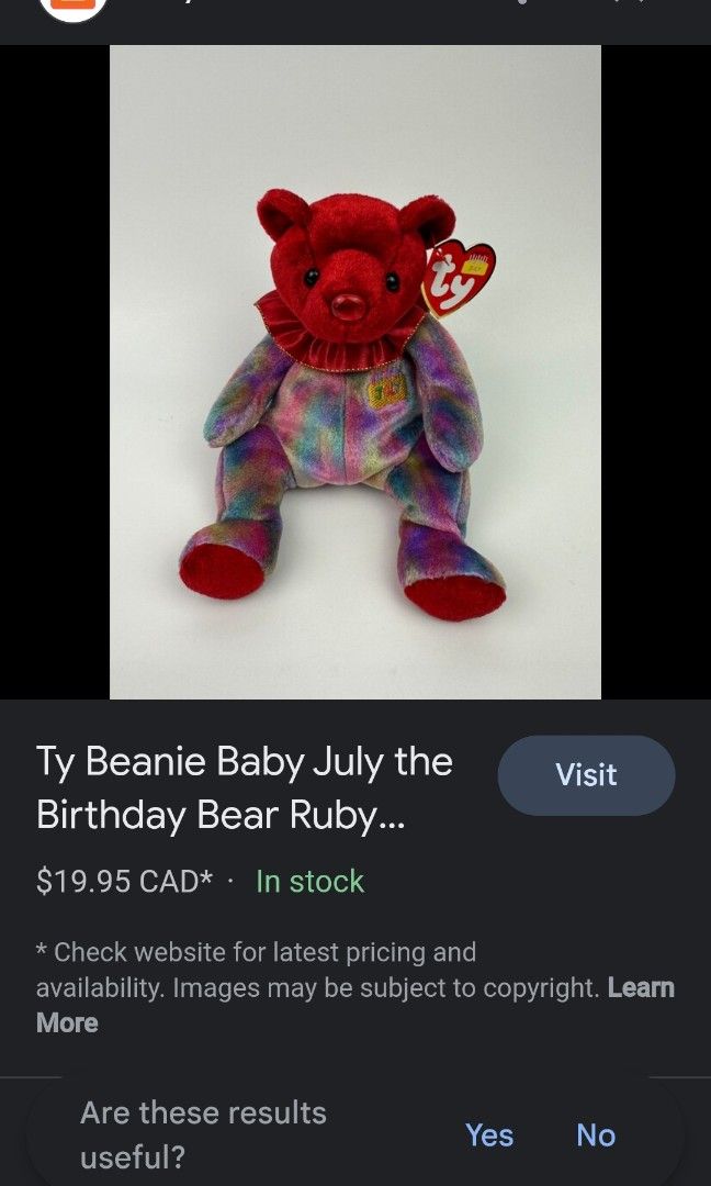 July beanie baby value online