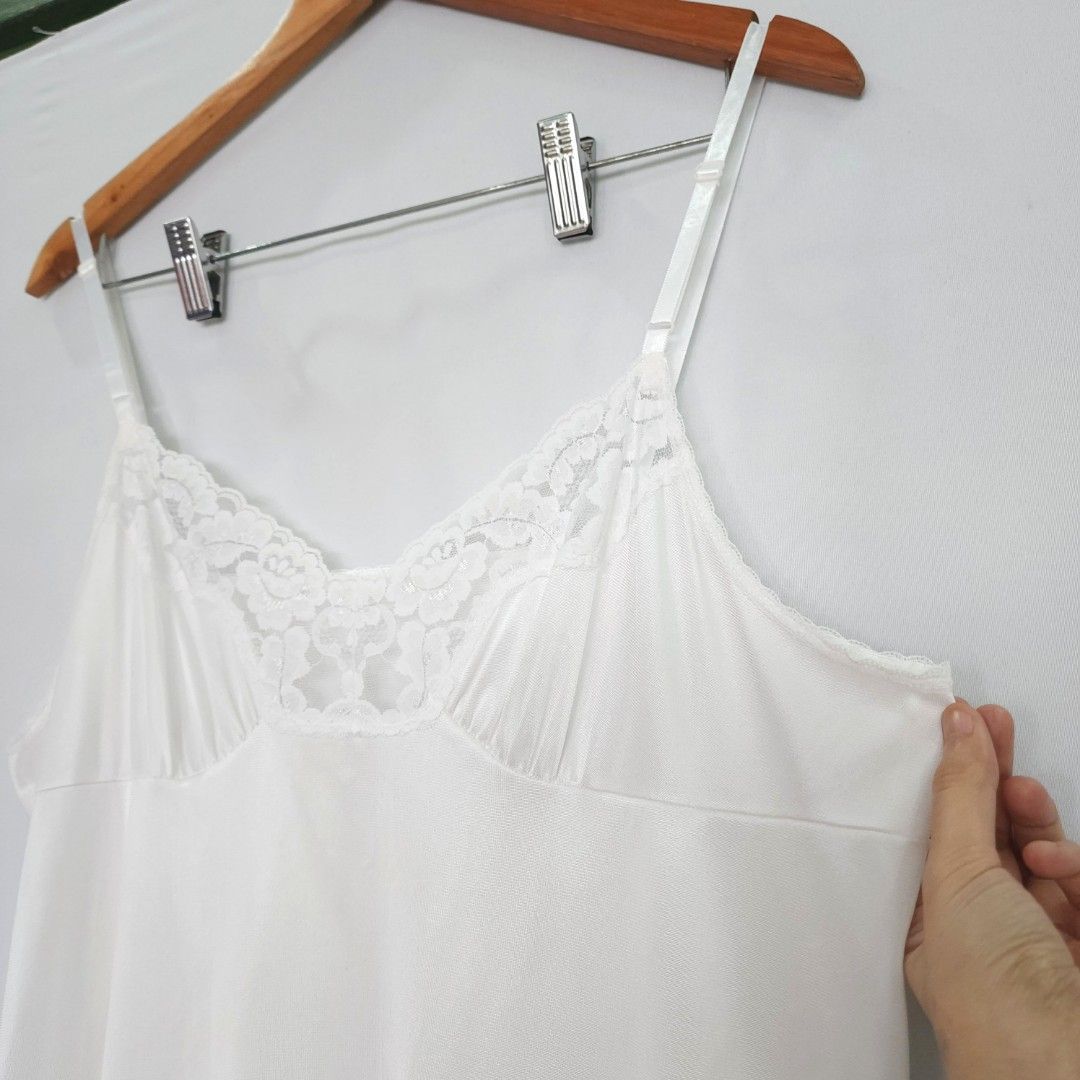 Vassarette White Nylon Lace Nightwear Slip Dress, Women's Fashion