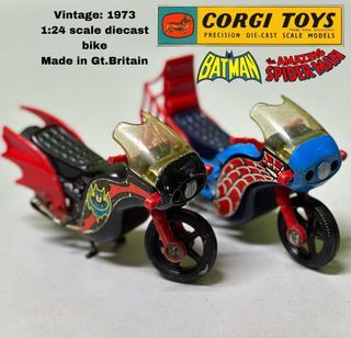 Vintage 1978 Corgi toys spiderman and Batman bike