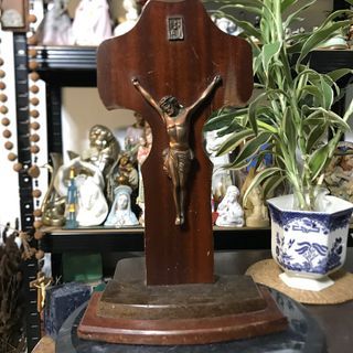 Vintage  French Crucifix copper and wood